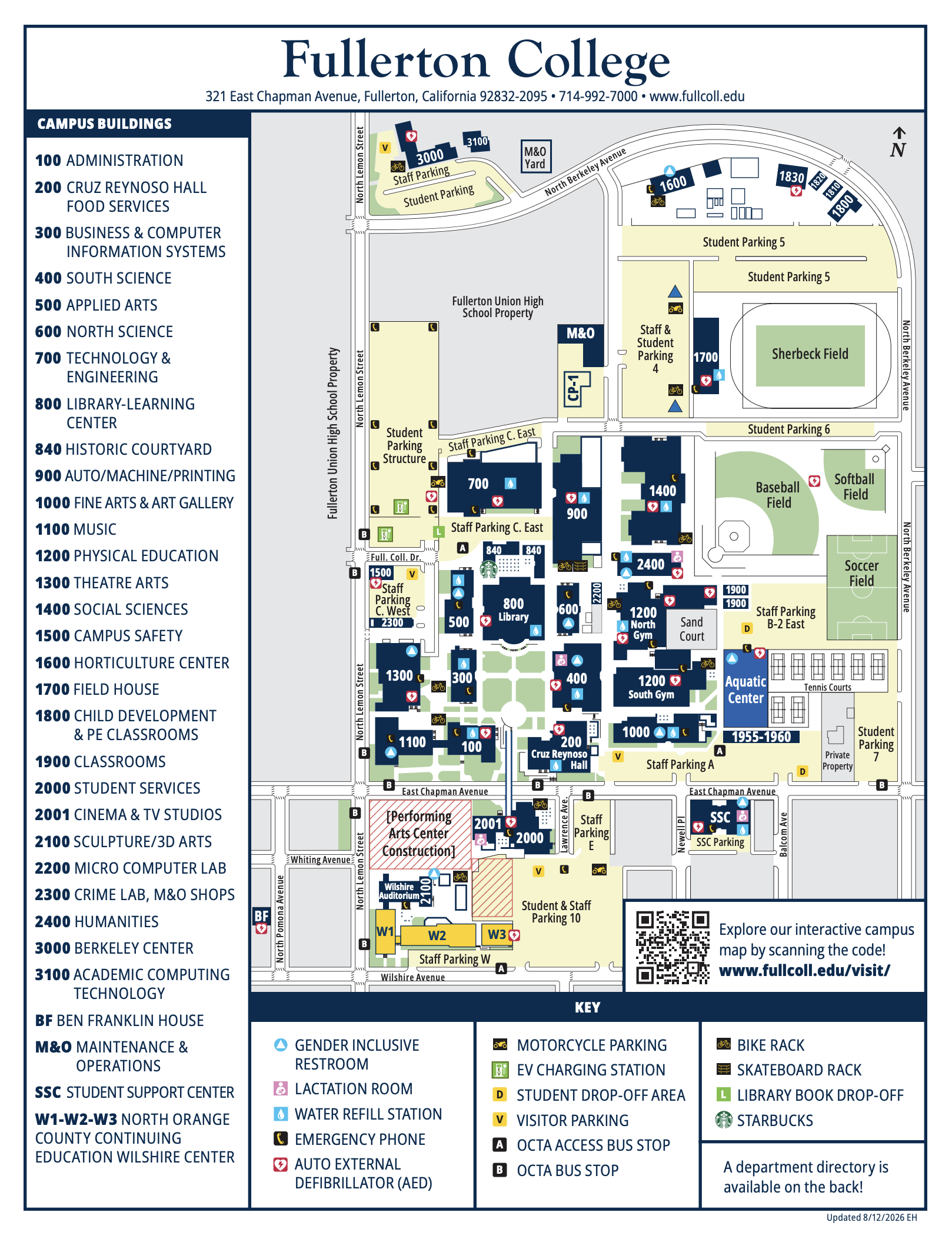Fullerton College 2026 Campus Map